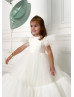 Feifei Sleeves Lace Tulle Slit Back Flower Girl Dress